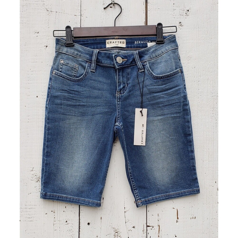Crafted Teen Girls Sz 0 Bermuda Denim Shorts with Stretch Marble Wash NEW